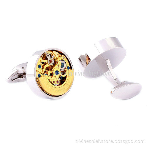 Best Polishing 316L Stainless Steel Cufflinks Automatic Skeleton Movement Cufflinks Watch Mechanism Cufflinks For Men